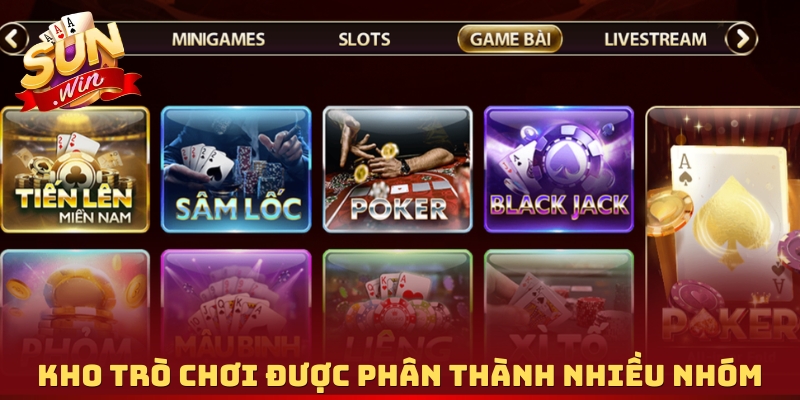Kho trò chơi được phân thành nhiều nhóm